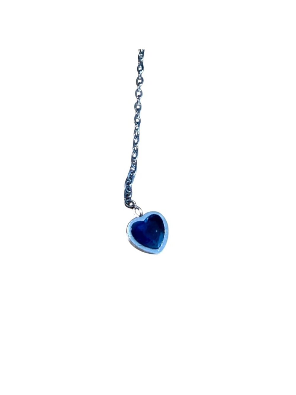 Dual Heart Pendant Necklace Blue Silver Stainless Steel Y Necklace Charm - Picture 4 of 6